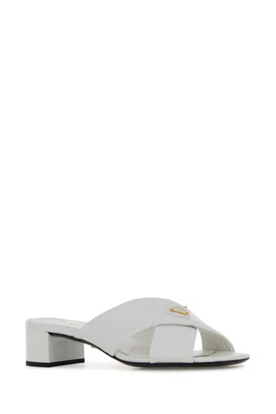 Prada Leather Mules Block Heel Cross Strap Open Toe In White