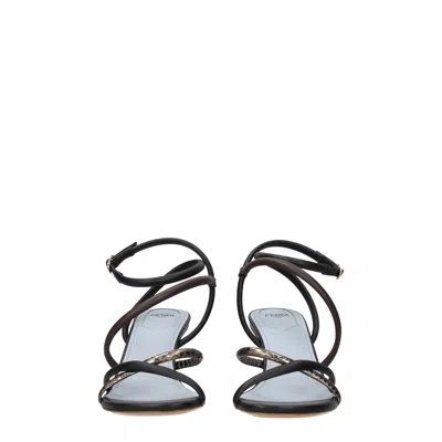Fendi Multicolor Leather Sandal In Black