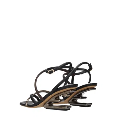 Fendi Multicolor Leather Sandal In Black