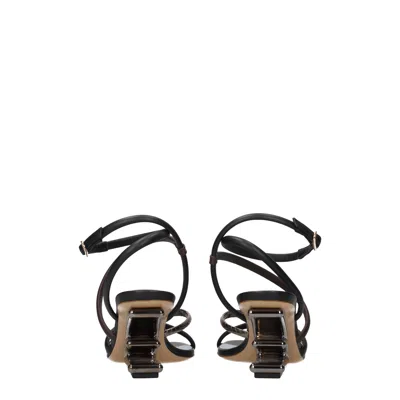Fendi Multicolor Leather Sandal In Black