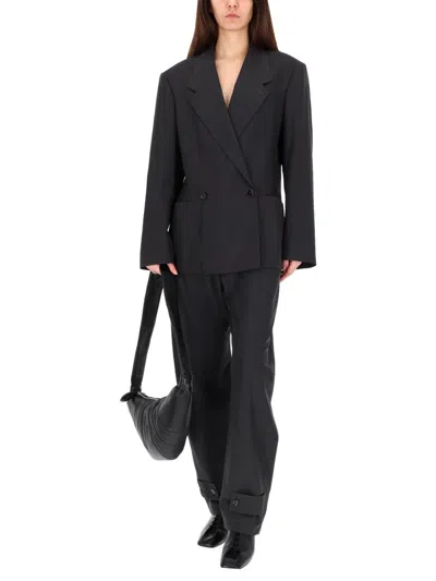 Lemaire Grey Polyester-blend Oversized Double-breasted Blazer In Gray