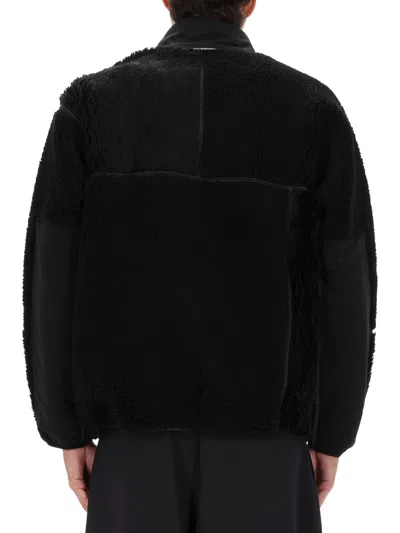 And Wander Black Mix Boa Polyester-blend Plush Jacket In Black