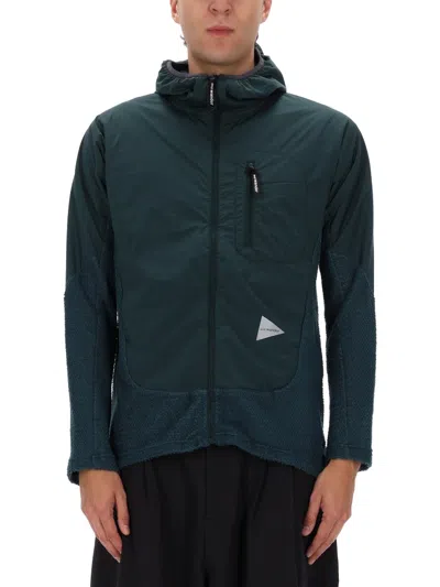 And Wander Green Alpha Direct Polyester Hooded Jacket In Green
