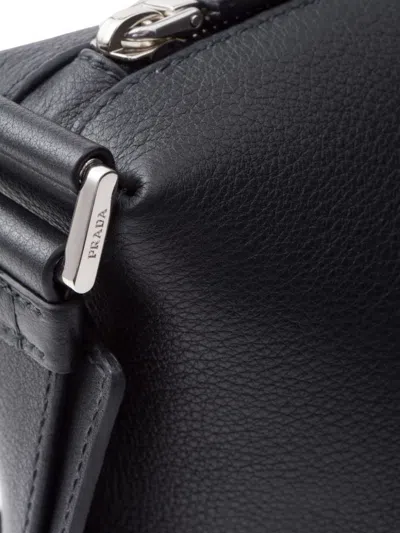 Prada Logo Stamp Leather Shoulder Bag In Black
