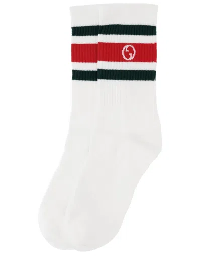 Gucci White Stretch Cotton Blend Socks In Multicolour