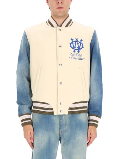 Off-white Gothic Wool Denim Jacket With Snap-button Closure And Striped Details In Multi