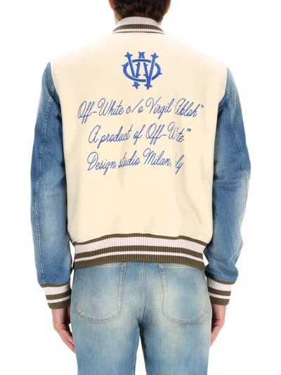 Off-white Gothic Wool Denim Jacket With Snap-button Closure And Striped Details In Multi