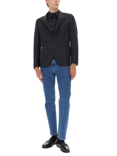 Zegna Dark Grey Solid Blazer In Black