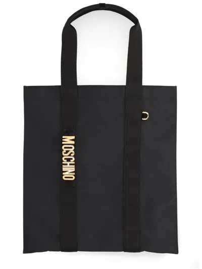 Moschino Tote Bag Rectangular Shape Dual Handles In Black
