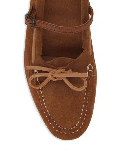 Hereu Lorea Suede Leather Loafers Bow Buckle In Brown