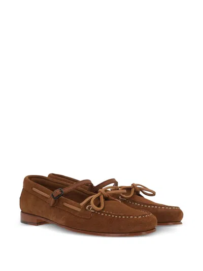 Hereu Lorea Suede Leather Loafers Bow Buckle In Brown