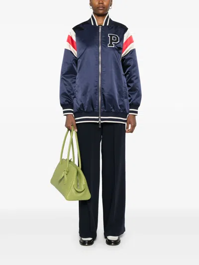 P.a.r.o.s.h Parosh Nobody Logo Patch Bomber Jacket In Blue