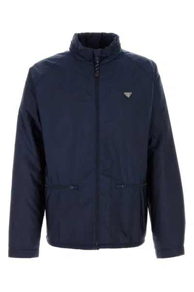 Prada Navy Blue Re-nylon Jacket In Blue