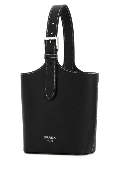 Prada 15cm X 20cm X 9cm Bovine Leather Shoulder Handbag In Black