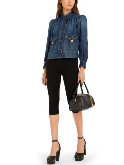 Chloé Women Blue Jacket With High Neck And Chain Detail On The Front In Denim Woman In Blue