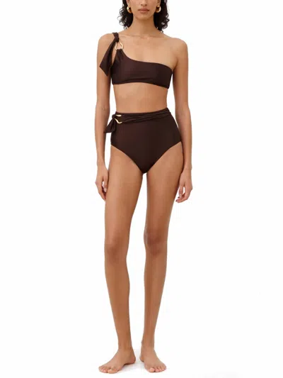Zimmermann Ascension One Shoulder Bikini Ring Detail In Brown