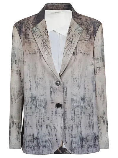 Sissiottostyle Printed Single-breasted Blazer Jacket In Gray