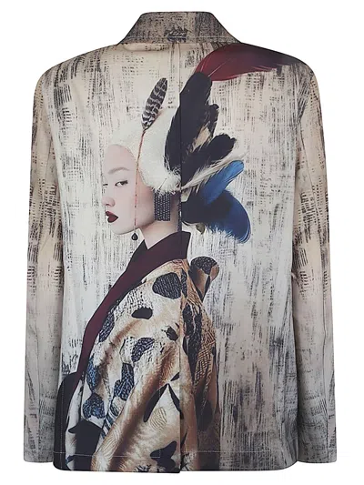 Sissiottostyle Printed Single-breasted Blazer Jacket In Gray