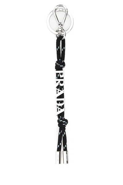 Prada Black Recycled Polyamide Keychain In Red