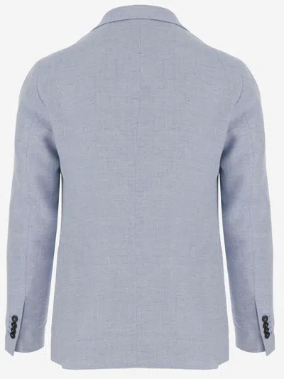 Tagliatore Light Blue Single-breasted Jacket With Herringbone Pattern In Blue