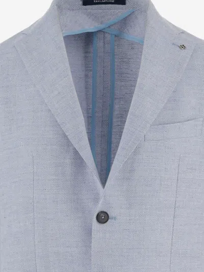 Tagliatore Light Blue Single-breasted Jacket With Herringbone Pattern In Blue