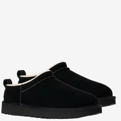 Ugg Black Mutton Leather Classic Micro Boots In Black