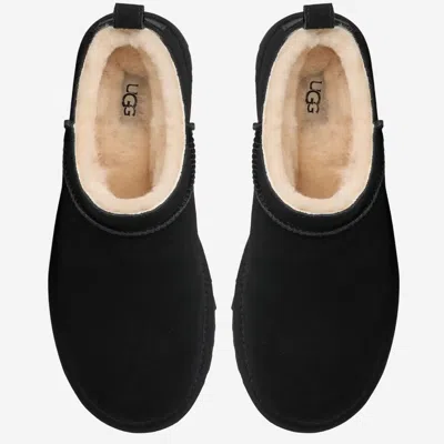 Ugg Black Mutton Leather Classic Micro Boots In Black