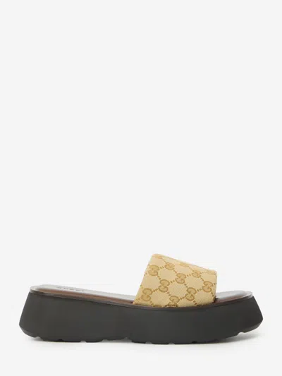 Gucci Platform Slide Sandal Canvas Upper Logo In Animal Print