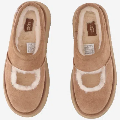 Ugg Mary Jane Platform Slippers With Sheepskin Lining And Plush Insole In Brown
