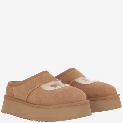Ugg Mary Jane Platform Slippers With Sheepskin Lining And Plush Insole In Brown