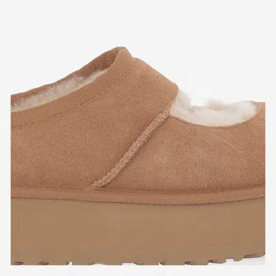 Ugg Mary Jane Platform Slippers With Sheepskin Lining And Plush Insole In Brown