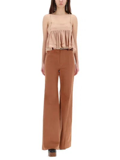 Chloé Chloe Women Pantalone Dalla Gamba Ampia In Cotone Mattone In Brown