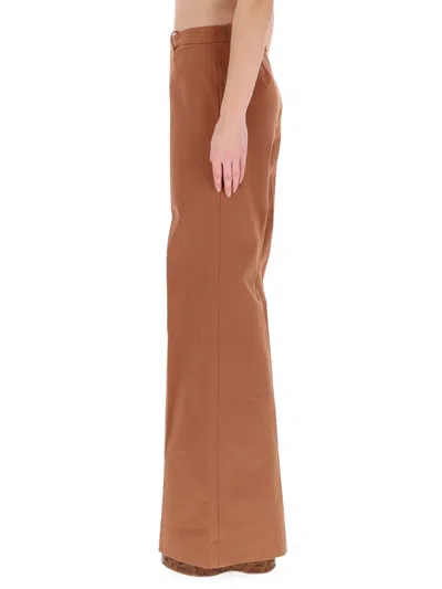 Chloé Chloe Women Pantalone Dalla Gamba Ampia In Cotone Mattone In Brown