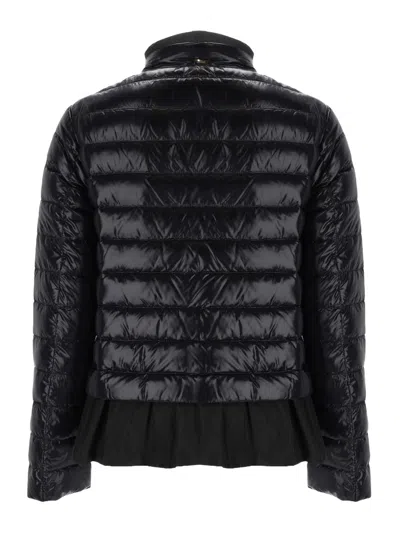 Herno Neutrals Shiny Ruffled Hem Polyamide Down Jacket In Black