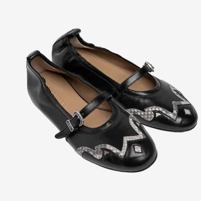 Sartore Leather And Python Ballerina Flats In Black