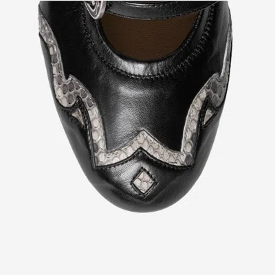 Sartore Leather And Python Ballerina Flats In Black