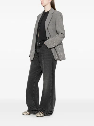 Golden Goose Wool Single Breasted Jacket Check Pattern In Gray