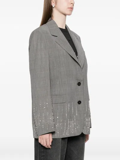 Golden Goose Wool Single Breasted Jacket Check Pattern In Gray
