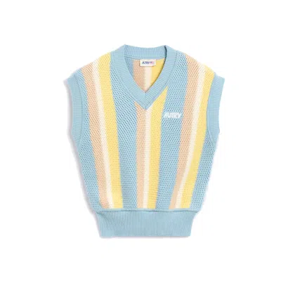 Autry Striped-pattern Knitted Vest In Blue