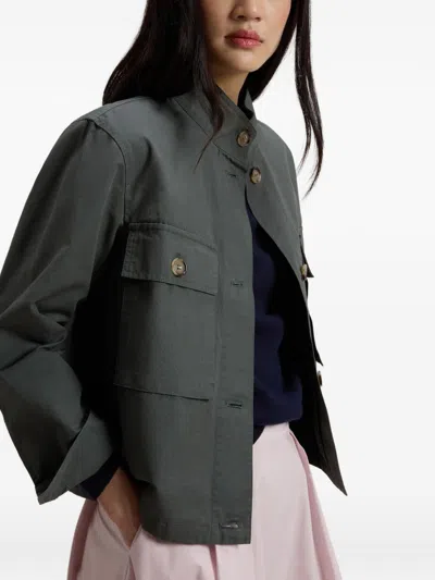 Woolrich Canvas Utility Overshirt Stand Collar Pockets In Green