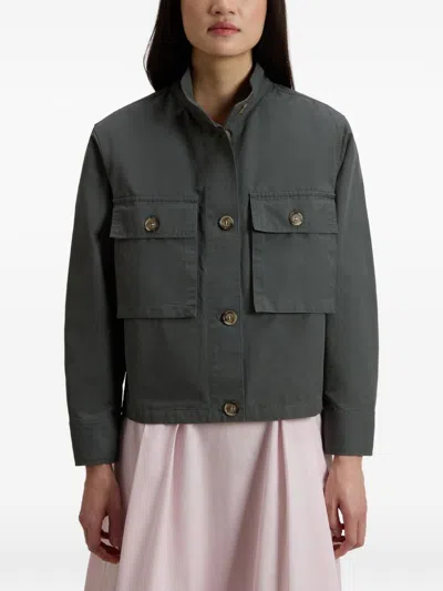 Woolrich Canvas Utility Overshirt Stand Collar Pockets In Green