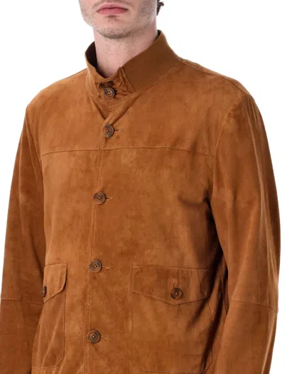 Sword 6.6.44 Sword Buttoned Pocket Suede Jacket In Brandy