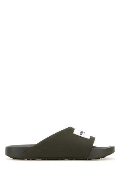 Givenchy Label Slide Flat Mules In Rubber In Green