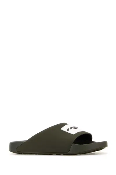 Givenchy Label Slide Flat Mules In Rubber In Green