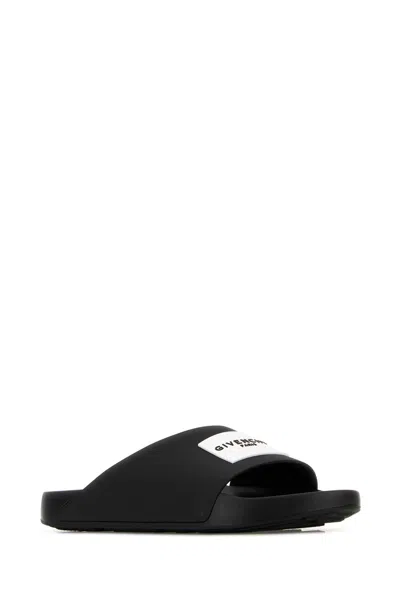 Givenchy Black Polyurethane Sandals Label Slide In Black