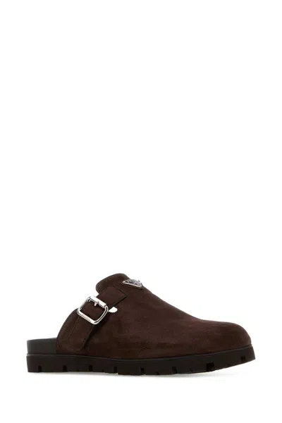 Prada Triangle-logo Mules In Brown