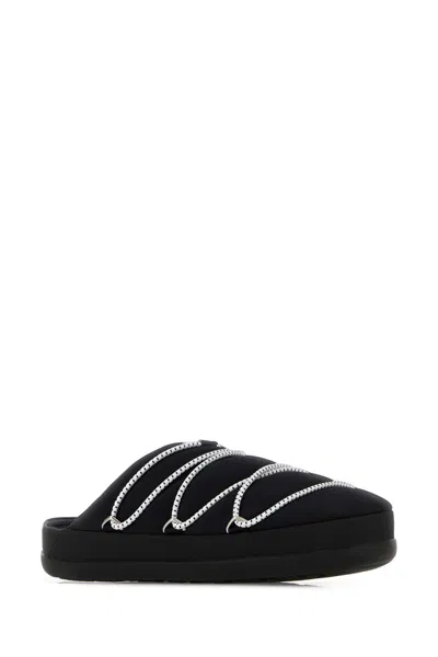 Moon Boot Black Fabric Slippers In Black