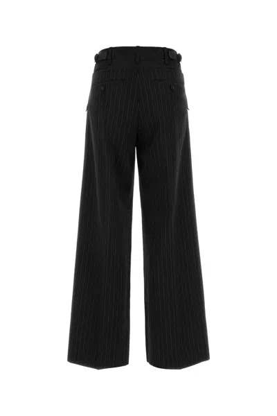 Sacai Embroidered Polyester-wool Blend Striped Pants In Black