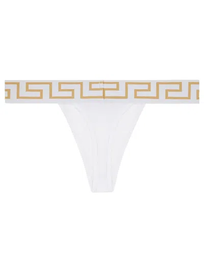 Versace Greca-border Stretch Cotton Thong In White