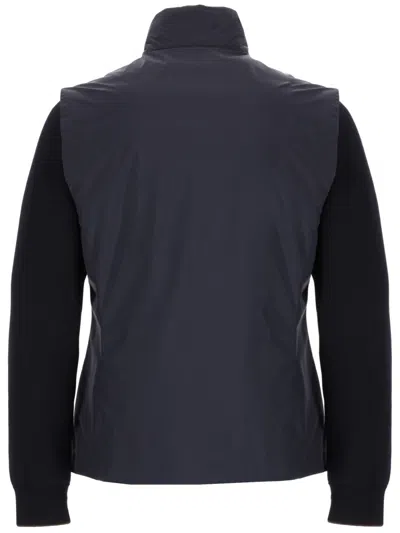 Moorer Navy Blue Solid Mock Collar Jacket In Blue